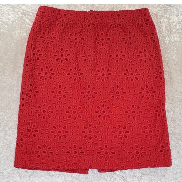 J.Crew Dresses & Skirts - J.Crew No. 2 Pencil Skirt Women 10 Red Excellent Eyelet Lace Floral Embroidery